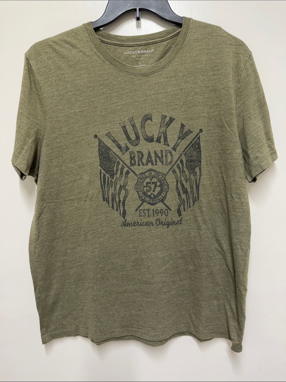 Lucky Brand Olive Green Graphic Crew Tee